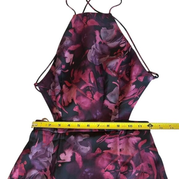 Fame And Partners Purple Floral Maxi Dress Halter Strappy Back High Slit Size 0 - Picture 9 of 13